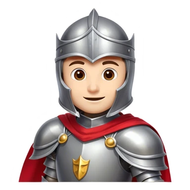 side-view RPG character asset in a clean. The character is a brave knight with exaggerated, rounded features and minimal linework. They wear polished armor in silver tones, with a bright red cape flowing behind them. The face should have large, expressive eyes and a friendly smile that’s clearly visible even from the side view. Keep proportions simple and cartoony. The stance is slightly turned to emphasize the character’s side profile (facing right), with one hand on the hip and the other resting on a sheathed sword at the waist. The colors should be vibrant and easy to read, with smooth shading reminiscent of typical emoji designs. Include two variations: one idle pose and one simple walking pose, each capturing the playful, streamlined look of emoji-like characters. sticker