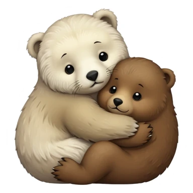 small white seal hugging a big brown bear sticker