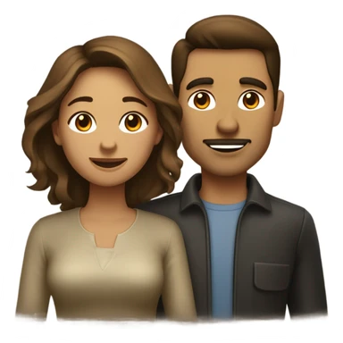 Un homme et une femme au cheveux brun foncé avec leur HUSKY beige doré sticker