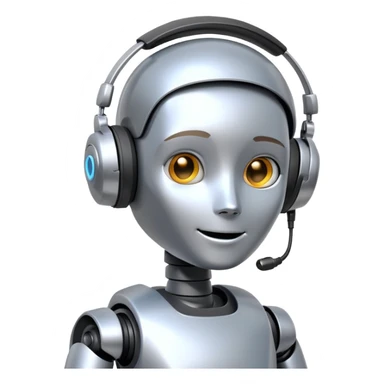Helpful robot customer support agent with headset in chat bubble sticker
