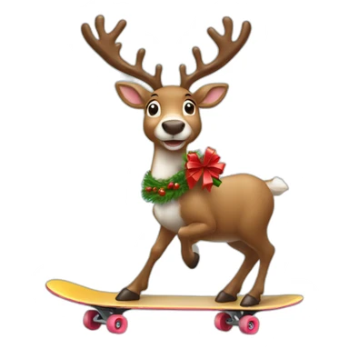 Reindeer delivering Christmas gift on skateboard sticker