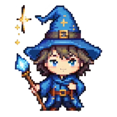 cute chibi male wizard with hat and wand sticker