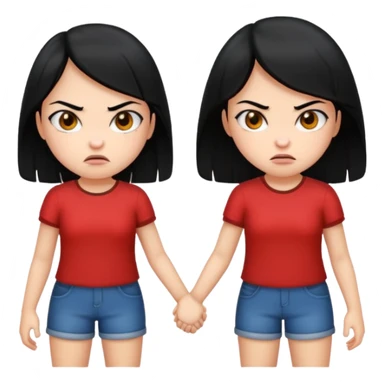 two girls with black hair and angry faces holding hands  sticker