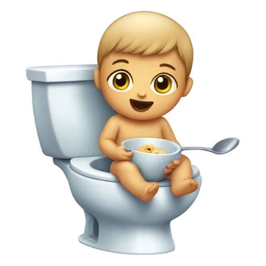 Baby on the toilet eating a spoon sticker