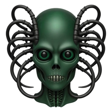 HR giger, wires, dark green, black flesh, head. dark black bones and skin sticker