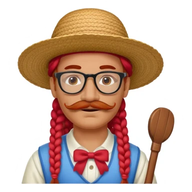 venice gondolier with long red braided hair, iconic hat, normal glassess and red mustache sticker