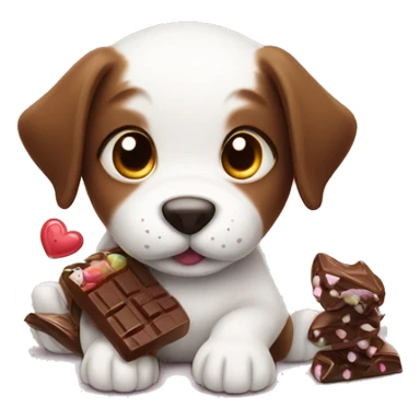 Puppy playing video games and eating chocolate sticker