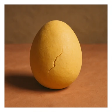 A golden egg in claymation style with a matte, plasticine texture, visible fingerprints, and pastel colors, with a crack on the shell. sticker