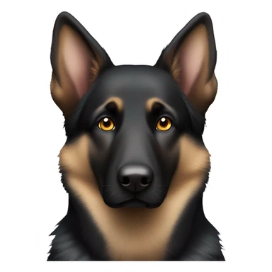 Black German shepherd dog, blue eye, one brown eye, white chest sticker