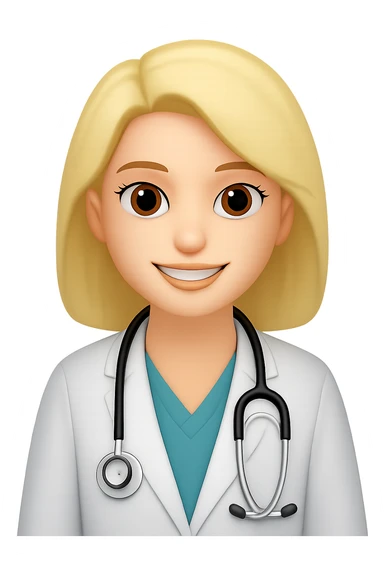A woman doctor emoji, bigger, blue sticker