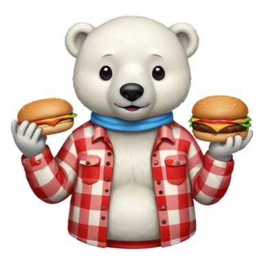 polar bear with burger wearing red checkered shirt sticker