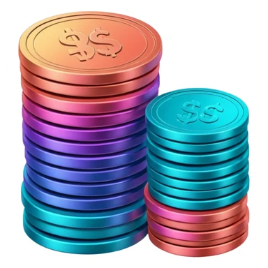 Stack of coins in gradient of turquoise, blue, pink, purple, and coral color sticker