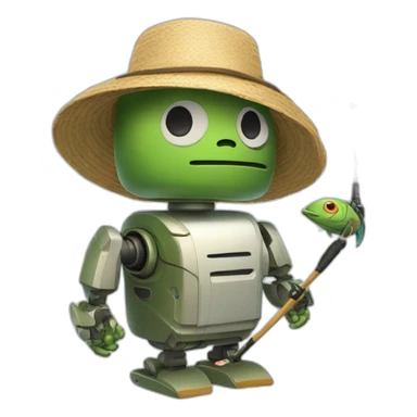 robot with fishing rod and strawhat sticker