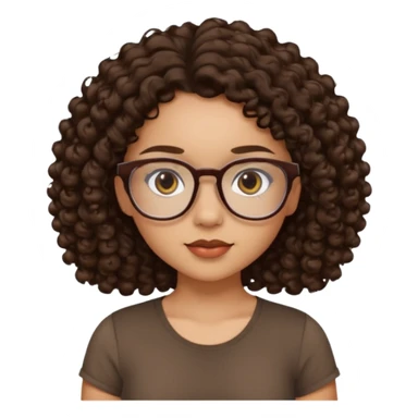 Light skin girl, tan, with dark round eyes, dark brown curly hair down to the waist, glasses, and short sleeve top. Any color.  sticker