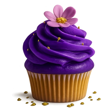 Change the icing to ube flavor with vivid purple, creamy and glossy texture, keep the realistic cupcake and accessories, photorealistic style, transparent background. sticker