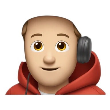 forty-something white man with brown hair, a red cap and a red hoodie holds a microphone sticker