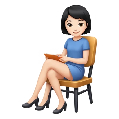 Girl with short black hair smiling sitting on a chair sticker