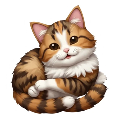 dark brown tabby and white cat in funny positions upside down with eyes closed sticker