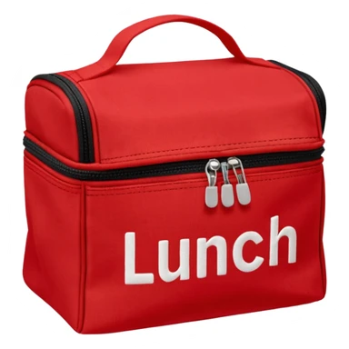 red lunch bag with the word lunch on it sticker
