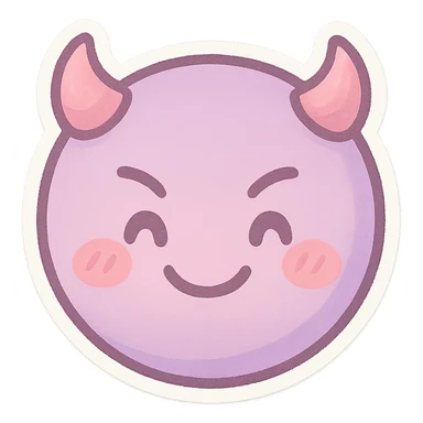 devil emoji, pastel purple and pink, tiny horns, cute expression, chibi style, pastel palette sticker