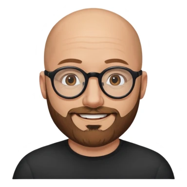 40-year-old white man, bald with a brown beard, wearing round black glasses sticker