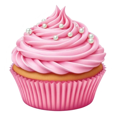 Cinematic Realistic Pink Cupcakes, fluffy pastel pink frosting swirled elegantly on top of golden cupcakes, tiny edible pearls adding a delicate touch, soft warm lighting creating a dreamy atmosphere, glowing with sweetness and charm. sticker
