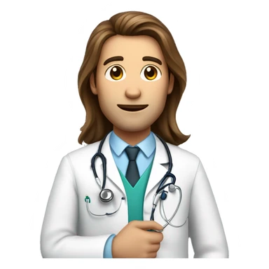doctor with long brown hair and white skin, holds a stethoscope in his hands sticker