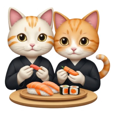 cute girl cat and a cute boy cat eating sushi together sticker