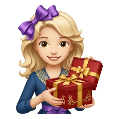 A smiling girl holding a beautiful box in her hand sticker