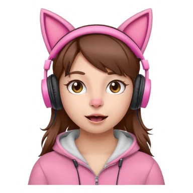 une fille avec des écouteursde chat rose et des cheveux brun qui fais une grimasse sticker