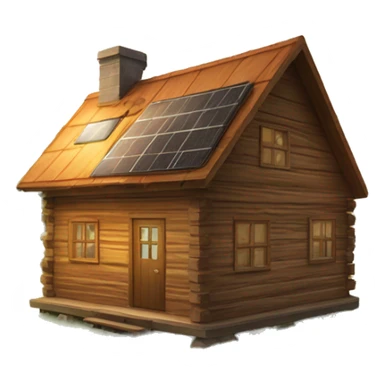 Wood Cabin near tree, 5 stories tall solar, grass field  sticker