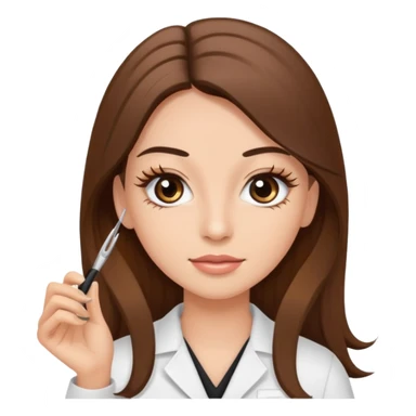 Eyelash technician holding tweezers and long brown hair sticker