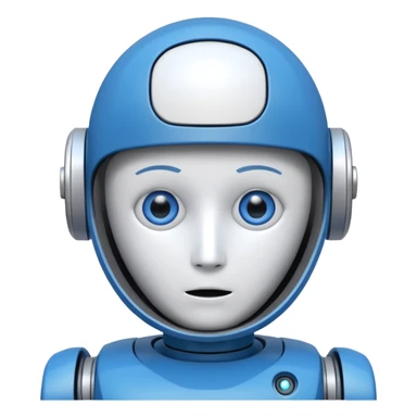 tête de robot cosmonaute bleu et blanc avec des yeux arondis bleu style cartoon sticker