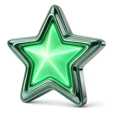 A symmetrical, cartoon-like star with shiny edges, glowing green sticker
