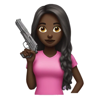 dark skin girl with long hair and pink gun  sticker
