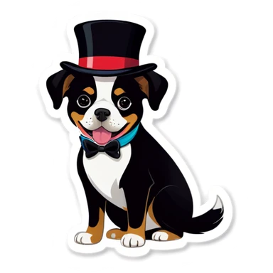Tuxedo dog wearing hat sticker