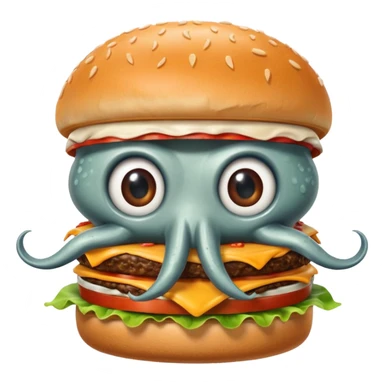 A squid eating a burger sticker