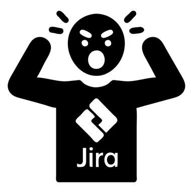 screaming IT guy wearing an Atlassian Jira t-shirt, solid filled icon sticker