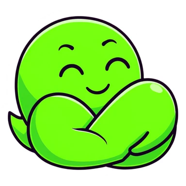 green smiley hugging a green heart sticker