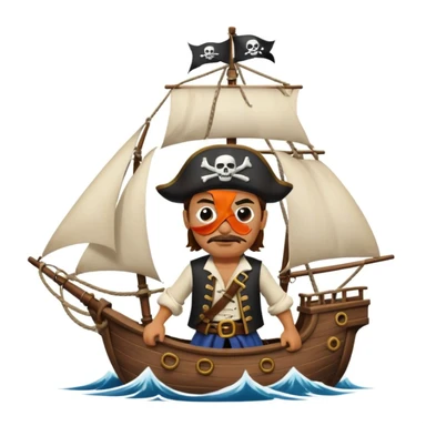 pirate with eye sailing a ship in strome sea background sticker