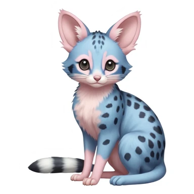 Pastel Pink, blue-pointed, soft natural realistic romantic vintage antique divine beautiful elegant pretty precious cute young youthful  Fakémon-Pokémon-opossum-feline-mouse-serval-caracal-chinchilla-Minccino-Cinccino-Meowstic-rodent-hybrid-creature with a big fluffy bushy tail (full body) sticker