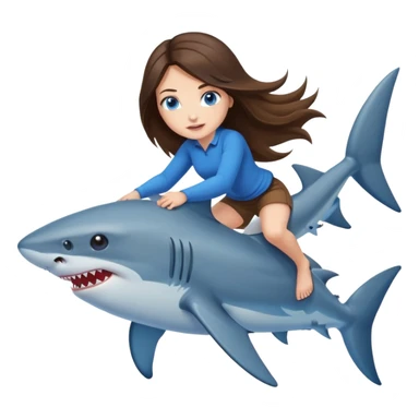  brunette long hair girl blue eyes riding shark sticker