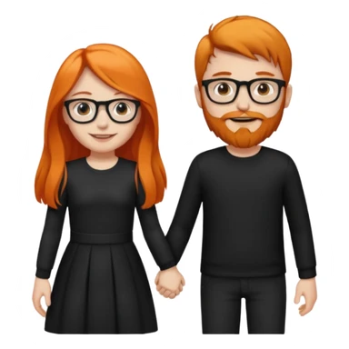 girl with long orange hair wearing no glasses and all black clothes and holding hands with boy with dark hair and beard and glasses and pale skin sticker