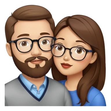 Asian American woman kissing a white guy with brown hair and the white guy has beard stubble and white guy has glasses sticker