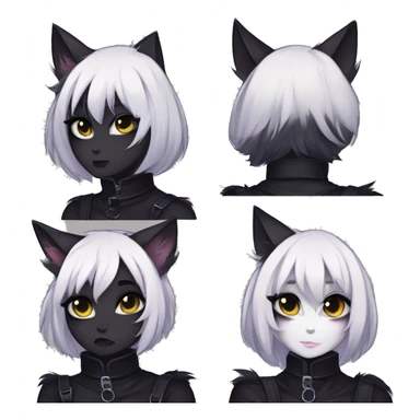 Gorgeous furry gothic dark techwear anime style anthro black cat furry sona with blushing face aesthetic and pretty edgy black with collar and harness trending style sticker