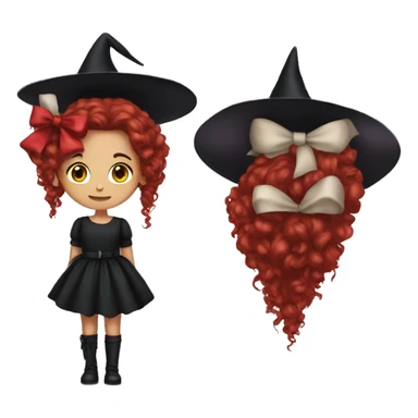 Young witch with black dress and big red hair bow  sticker