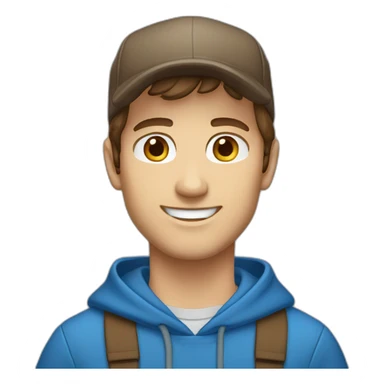 caucasian, male, brown hair, brown eyes, cap, smiling, blue hoodie sticker