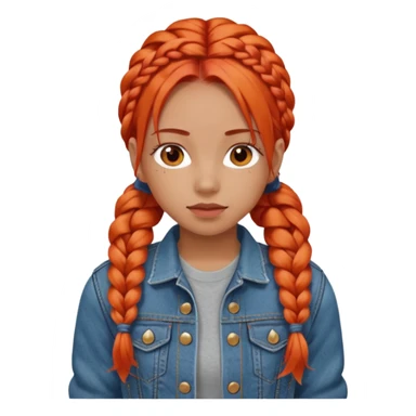 red orange braids hair girl, wear jean jacket sticker