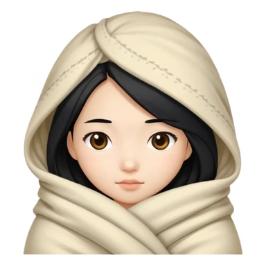 Asian girl with long black hair wrapped in a blanket sticker