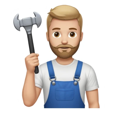  guy who looks very handsome, he has a beard, wears a white tee shirt and holds a wrench in one hand and a black hammer in the other  sticker